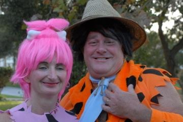 Couple in Flintstones costumes