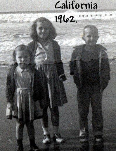 Three children at California beach 1962