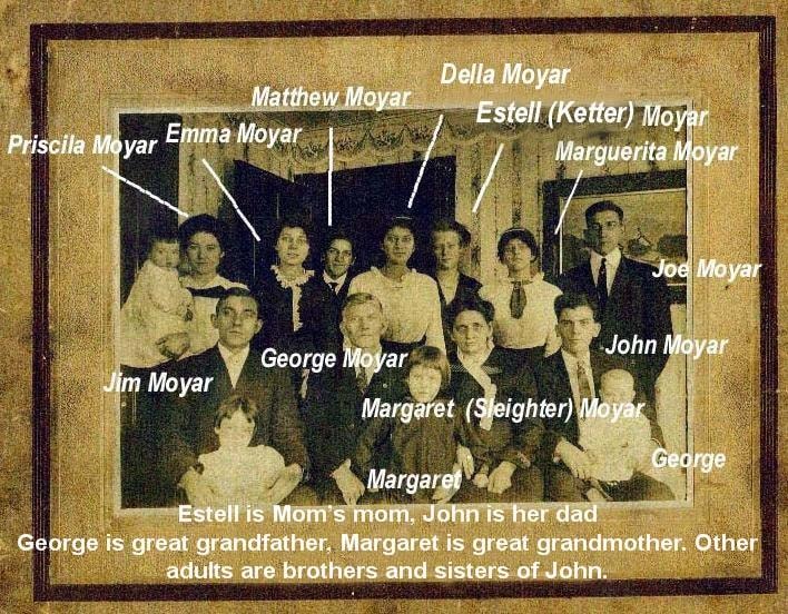 Moyar family portrait — Estell is Mom's mom, John is her dad, George is great grandfather, Margaret is great grandmother