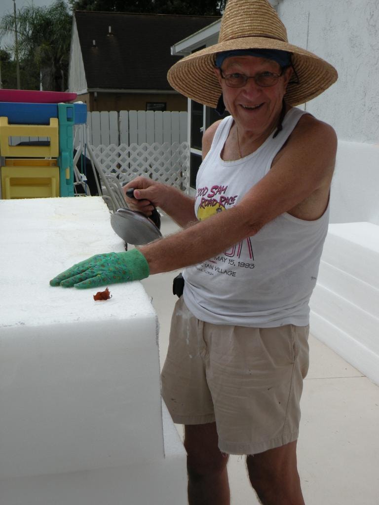 David Zettel working on a foam project outdoors